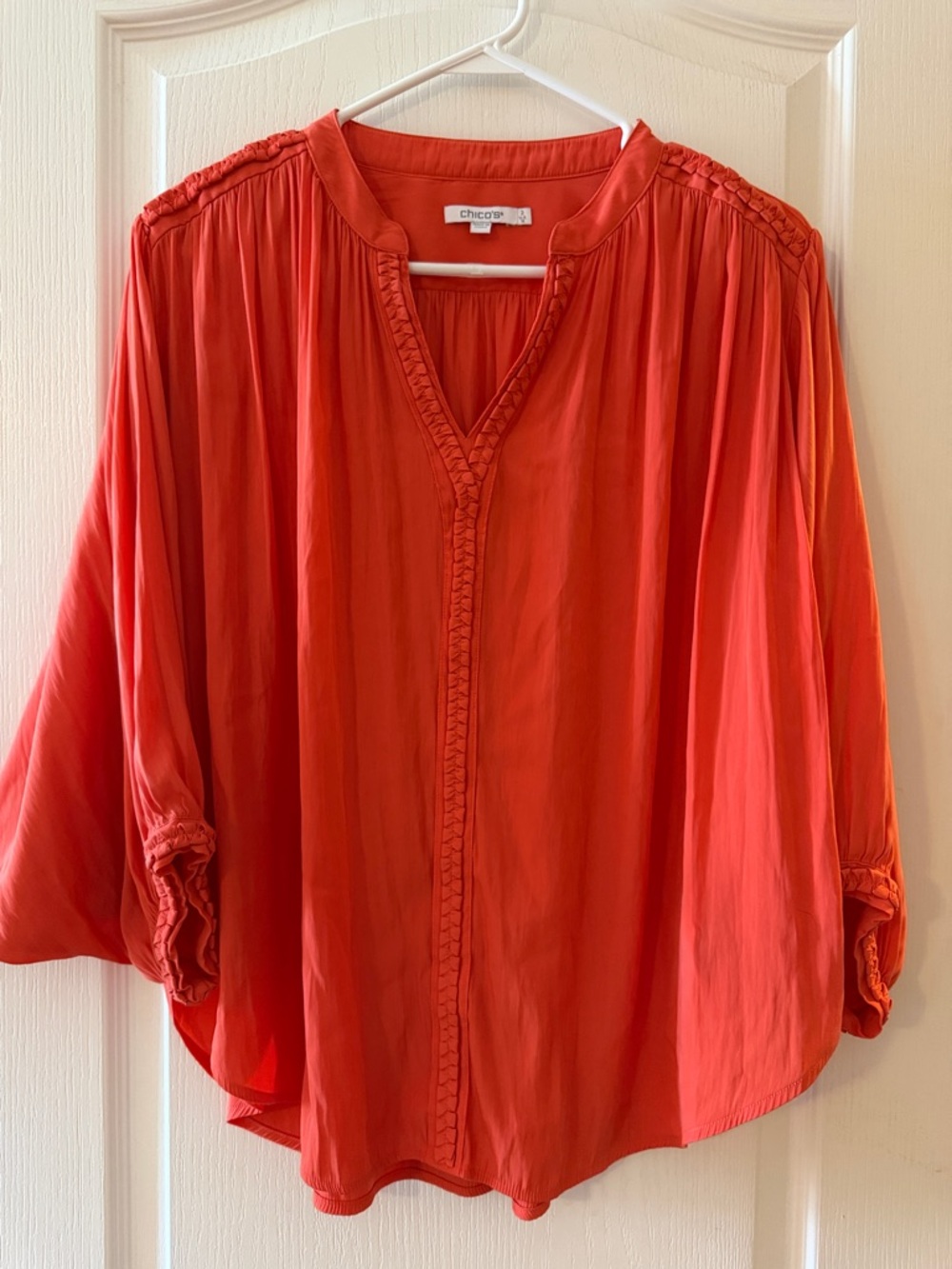 Chico's Orange V-Neck Blouse with Dolman Sleeves